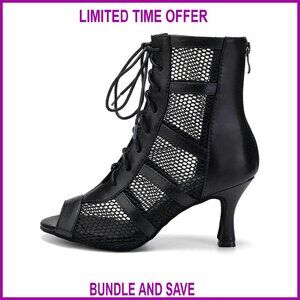 Latin Salsa Dance Boots Lace-up Open Toe Ballroom Heels Women's Size